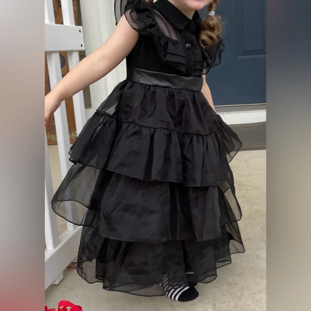 Black Layered Tulle Kids Party Dress
